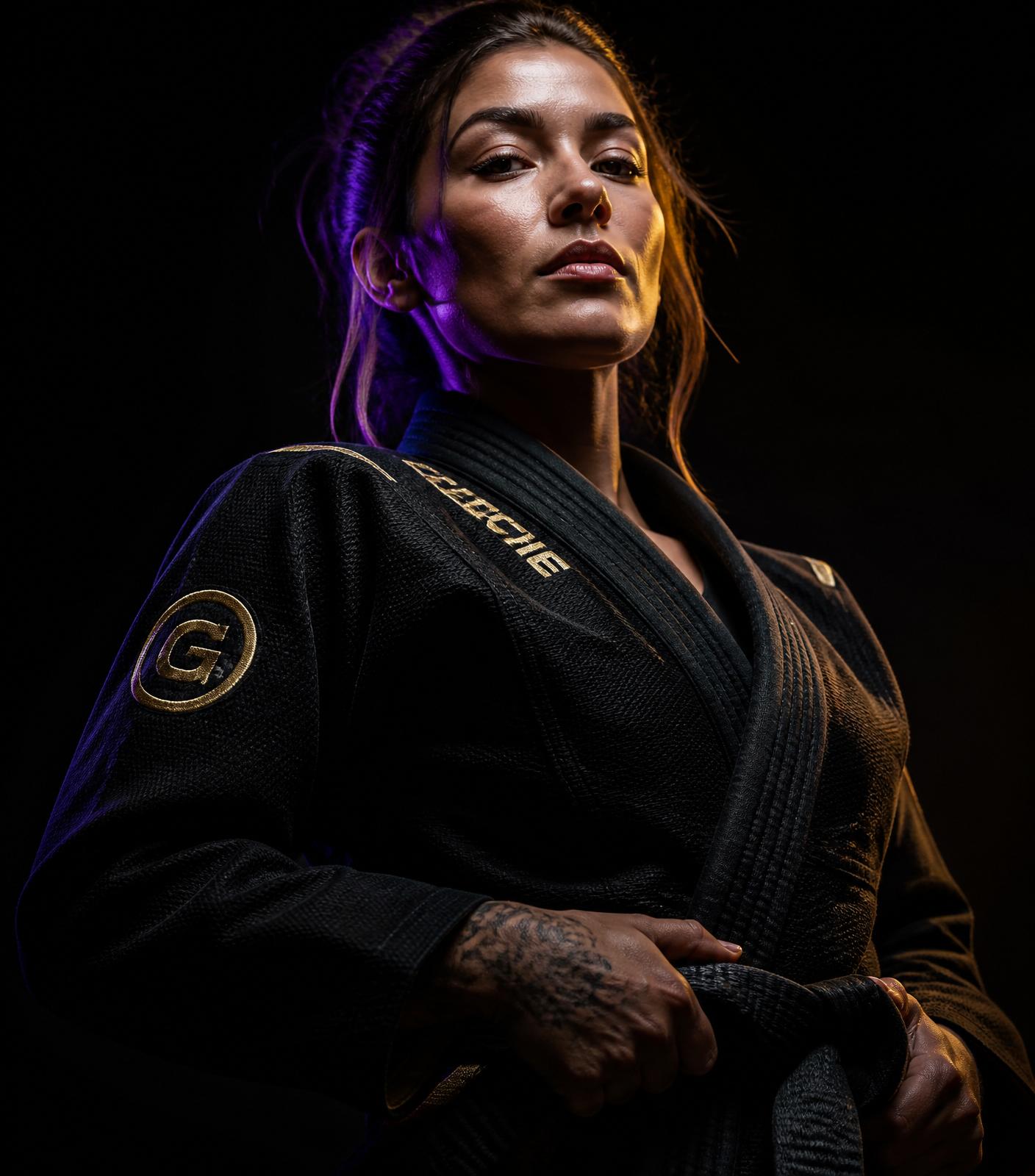 Atleta feminina de Jiu-Jitsu com faixa preta